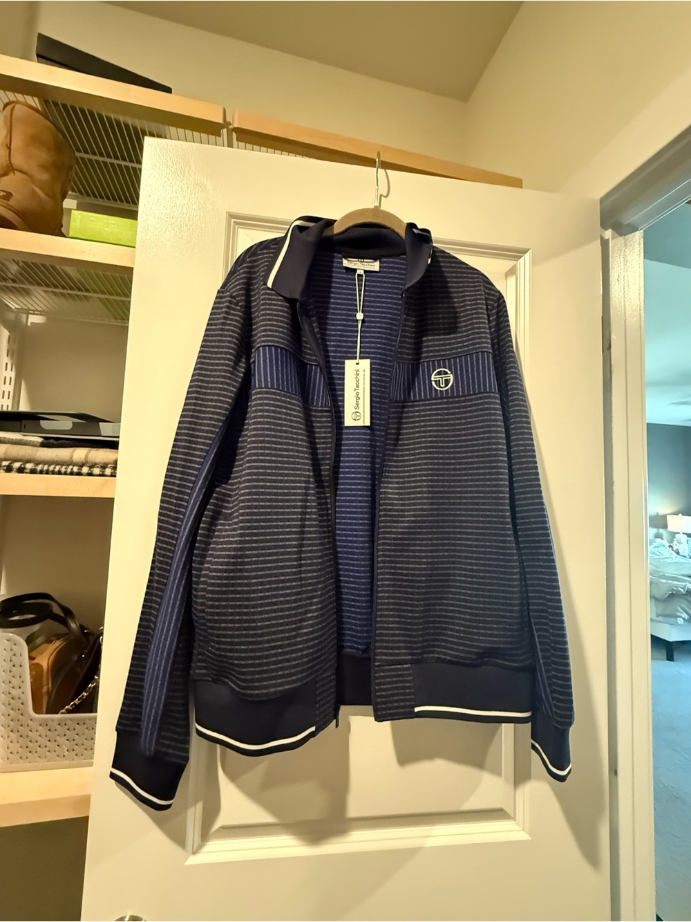 Sergio Tacchini Navy and Gray Striped Track Jacket